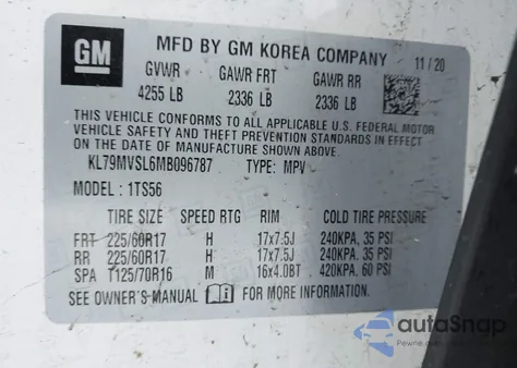 2021 Chevrolet Trailblazer Fwd Activ from USA, damaged, VIN KL79MVSL6MB096787